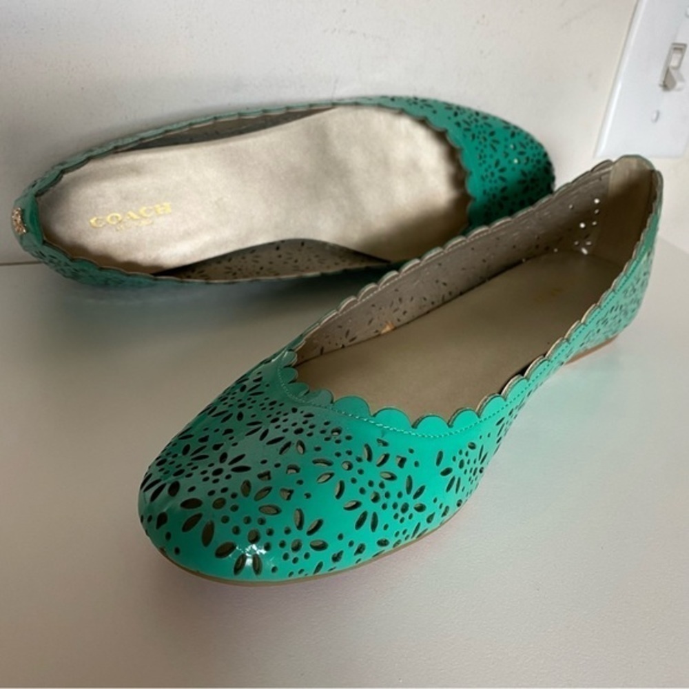 Coach Carsin Green Patent Leather Ballet Flat Loafer 10 NIB - Picture 4 of 16